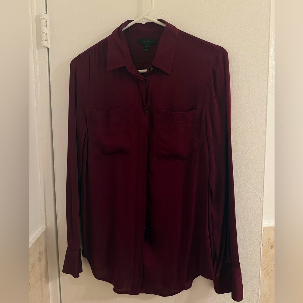 JCrew Maroon silk blouse Size 4